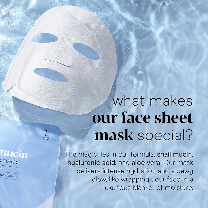 Baebody Snail Mucin Face Sheet Mask (6 pcs) - Anti Aging and Moisturizing Face Mask with Hyaluronic