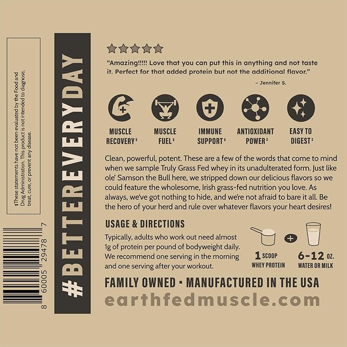 Earth Fed Muscle Truly Buff Truly Grass Fed Whey Protein Isolate - No Artificial Ingredients, Soy