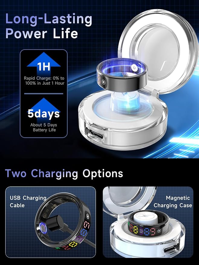 Smart Ring for Women Men, Health Ring with Colorful Display, Fitness Tracker with Heart Rate, Blood