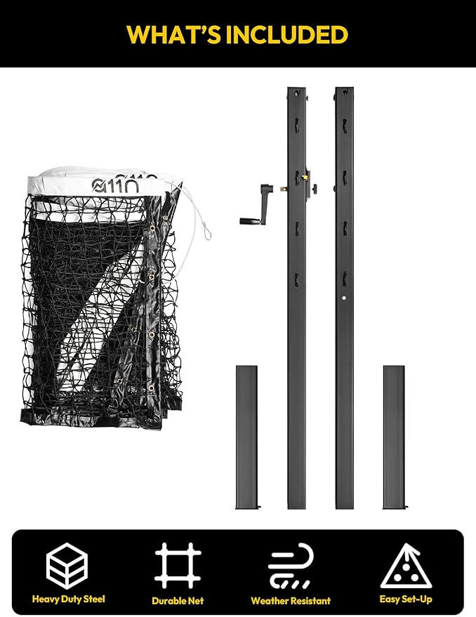 A11N SPORTS Pro-Grade In-Ground Pickleball Net System with Heavy-Duty Carbon Steel Posts