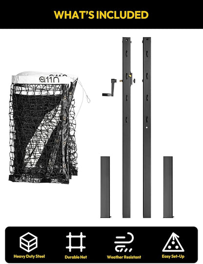 A11N SPORTS Pro-Grade In-Ground Pickleball Net System with Heavy-Duty Carbon Steel Posts