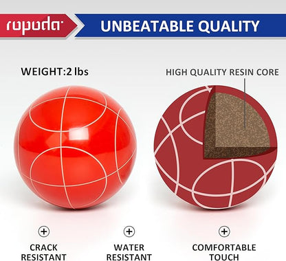 ropoda 90mm Bocce Ball Set with 8 Polyresin Balls, Pallino, Case and Measuring Rope for