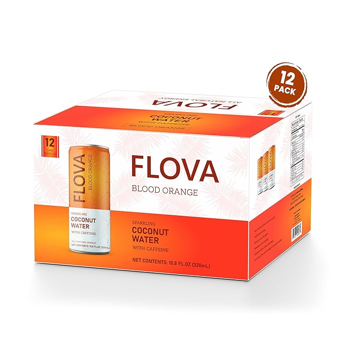Flova Blood Orange Energy Drink, All Natural, Electrolytes and Minerals from Coconut Water, 4