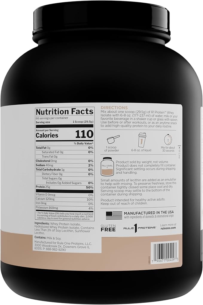 Rule 1 Naturally Flavored R1 Protein Whey Isolate - Clean Formula with 25g Protein & 6g BCAA