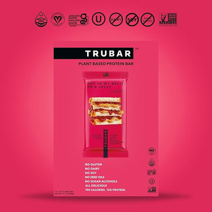 TRUBAR Vegan Protein Bar, Get In My Belly Pb & Jelly, Gluten Free, Plant Based, High Fiber, Dairy