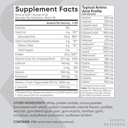 Sports Research Whey Protein Isolate - Sports Nutrition Protein Powder 25g per Scoop - 2lb Bag Whey