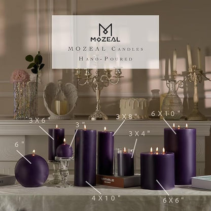 MOZEAL 3" x 8" Hand-Poured Unscented Large Candle,Smokeless Rustic Pillar Candle Set of 2,No