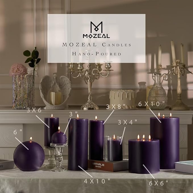 MOZEAL 3" x 4" Hand-Poured Unscented Candle,Dripless Pillar Candle Set of 3,Long Clean
