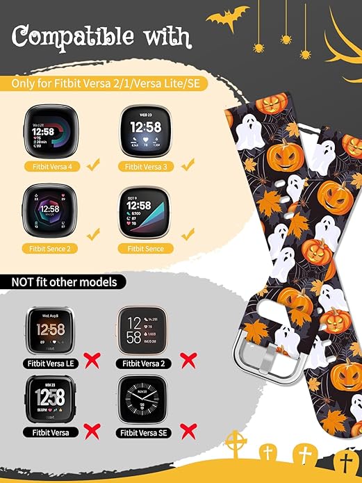 Watbro Halloween Holiday Band Compatible with Fitbit Versa 3 / Sense/Fitbit Versa 4 / Sense 2 Bands