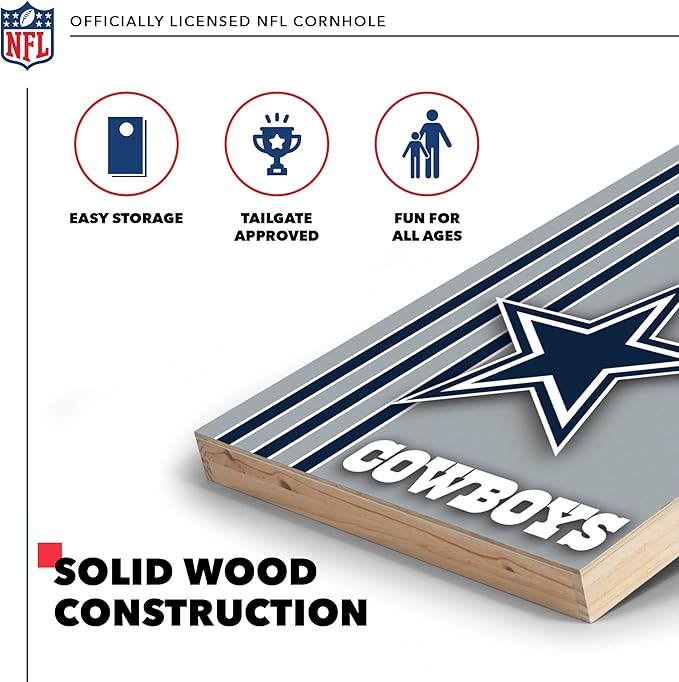 NFL 2' x 3' Solid Wood Cornhole Set with Direct Print HD Team Graphics – Great Gift for Any