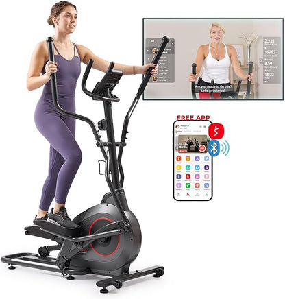 Sunny Health & Fitness Smart Upright Elliptical w/Pulse Sensor Built-in, Indoor Full-Body