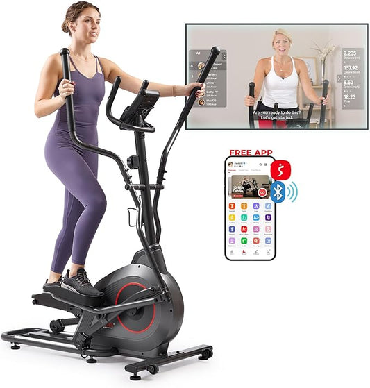 Sunny Health & Fitness Smart Upright Elliptical w/Pulse Sensor Built-in, Indoor Full-Body