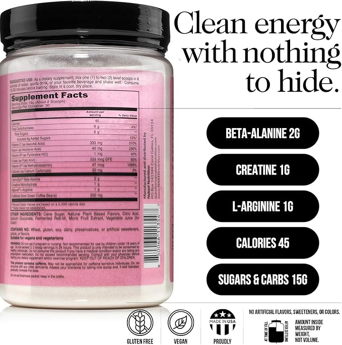 NAKED Strawberry Lemonade Energy - Clean Pre Workout Supplement for Men and Women, Vegan Friendly