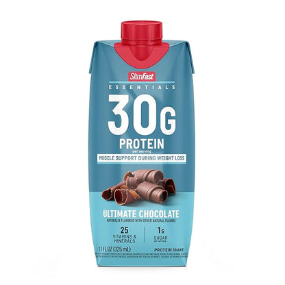 SlimFast Essentials 30g Protein Shake Chocolate, Protein Shakes Ready to Drink, Muscle Support, 1g