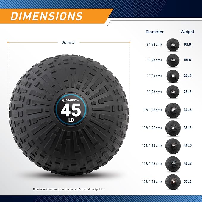 Marcy Slam Ball, 10–50 lbs Dead Weight, Non-Bounce, Sand-Filled Medicine Ball with Durable PVC