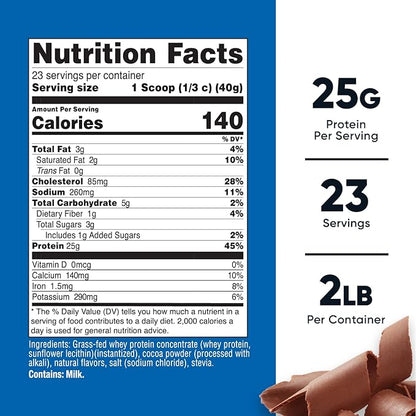 Nutricost Grass-Fed Whey Protein Concentrate (Chocolate) 2LBS - Undenatured, Non-GMO, Gluten Free