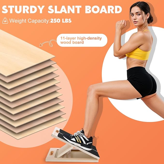 Slant Board for Calf Stretching, Adjustable Wooden Calf Stretcher Incline Board, Calf Stretch Board