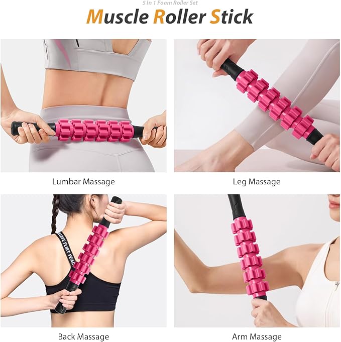 5 in 1 Foam Roller Set for Deep Tissue Muscle Massage, High Density Fitness Exercise Foam Roller
