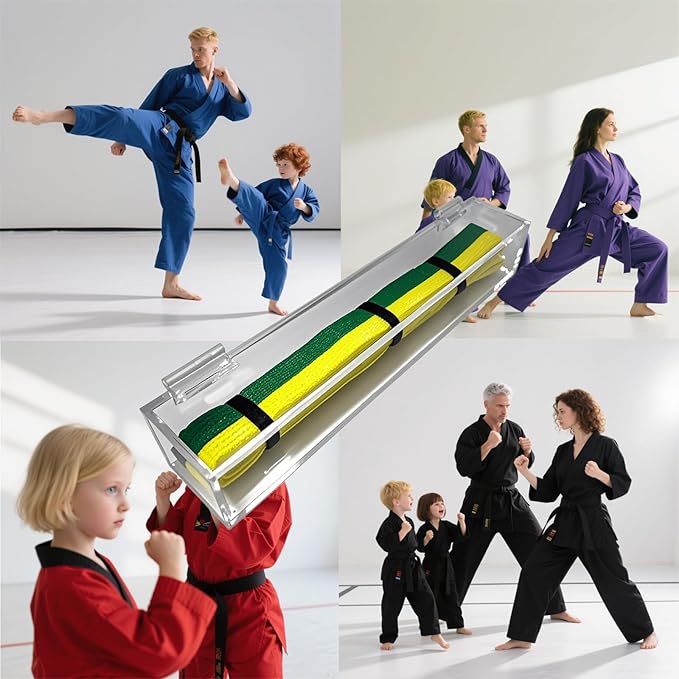 Acrylic Flip-Top Martial Arts Belt Display Case – Clear Plastic Cover with Wood Base for Karate
