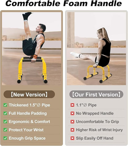 TABEKE Push Up Bar, 14'' High Steel Parallettes & Dip Bar with Full Coverage Foam Handle
