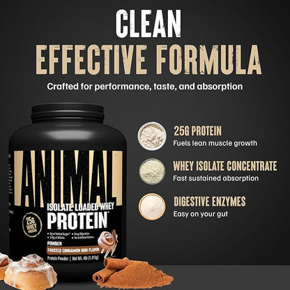 Animal Whey Isolate Protein Powder - Loaded for Pre & Post Workout Muscle Builder and Recovery with