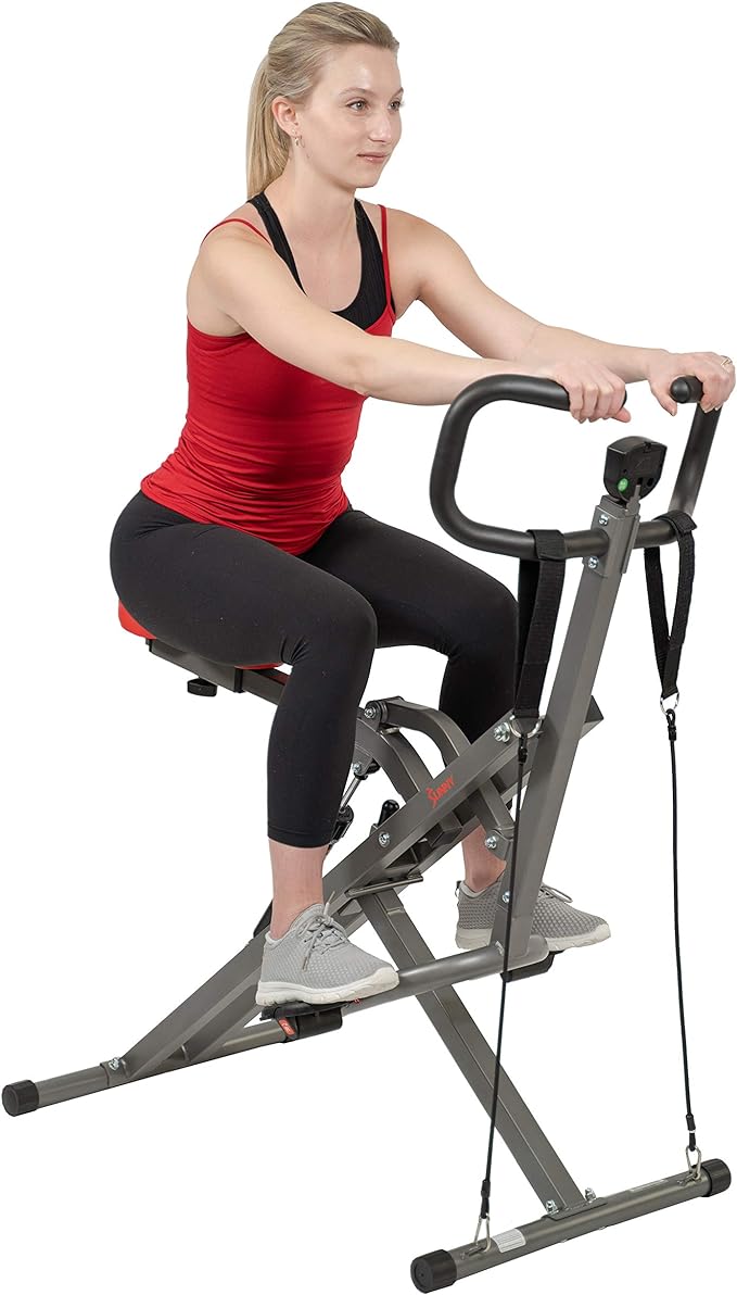 Sunny Health & Fitness Row-N-Ride PRO, Full Body Combo Squat Machine w/Optional Resistance Band