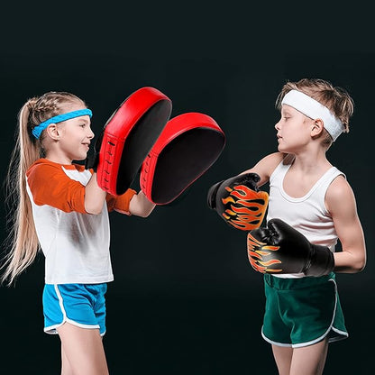 Odoland 3-in-1 Kids Youth Boxing Set - Punching Mitts, Kick Pads, Gloves for Boxing, Kickboxing