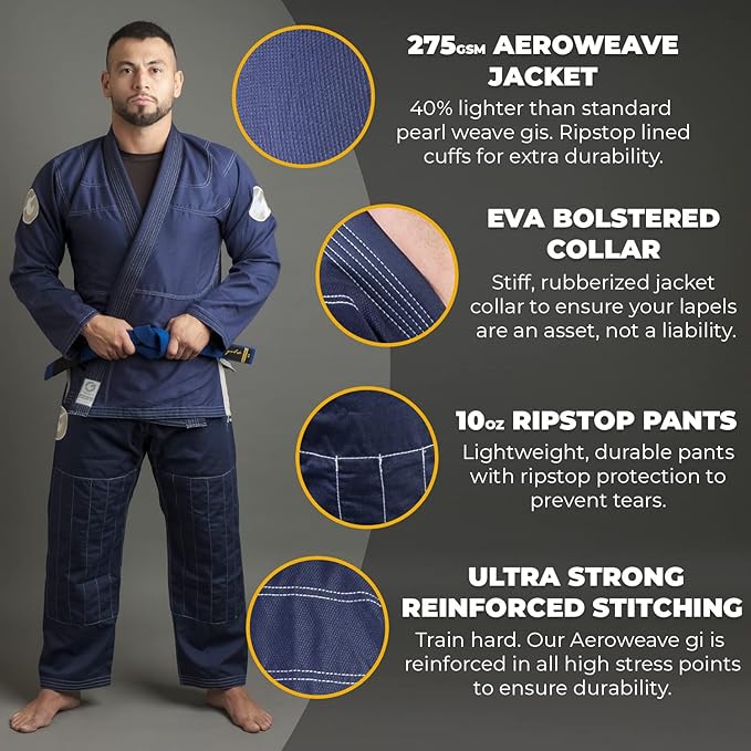 Gold BJJ Aeroweave Jiu Jitsu Gi - Ultra Lightweight BJJ Gi - Preshrunk Brazilian Jiu Jitsu Uniform