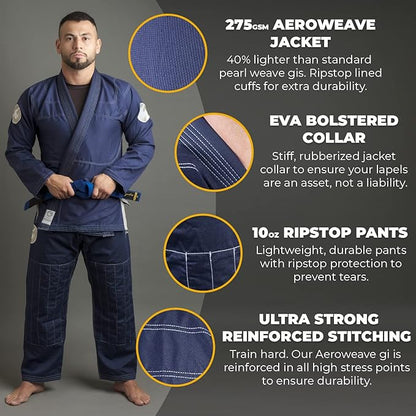 Gold BJJ Aeroweave Jiu Jitsu Gi - Ultra Lightweight BJJ Gi - Preshrunk Brazilian Jiu Jitsu Uniform