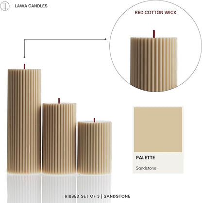 LAWA Roman Handmade Tall Ribbed Pillar Candle - Beautiful Scented Soy Wax Dinner Candle | Classic