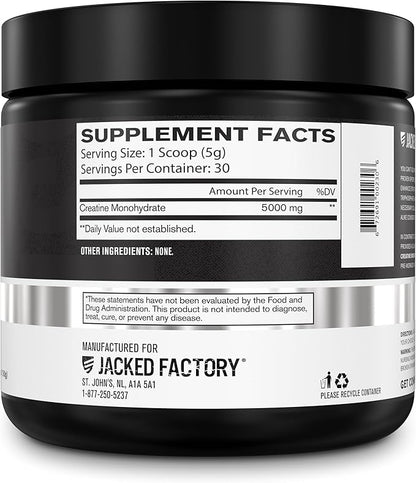 Jacked Factory Creatine Monohydrate Powder 150g - 5g Daily Creatine Supplement for Men and Women