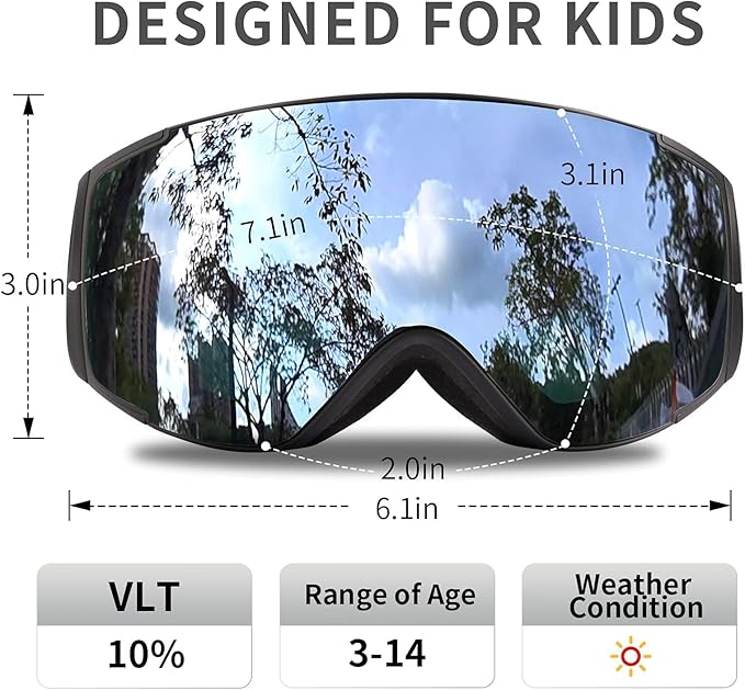 Freela Kids Ski Snowboard Goggles for Toddler(3-14) Youth Anti Fog Anti UV Goggles Girls Boys Snow