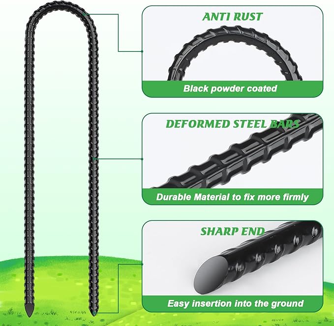 Gtongoko Trampolines Wind Stakes 8 Pack 12 Inch,Heavy Duty U Shaped Rebar Tent Stakes Ground