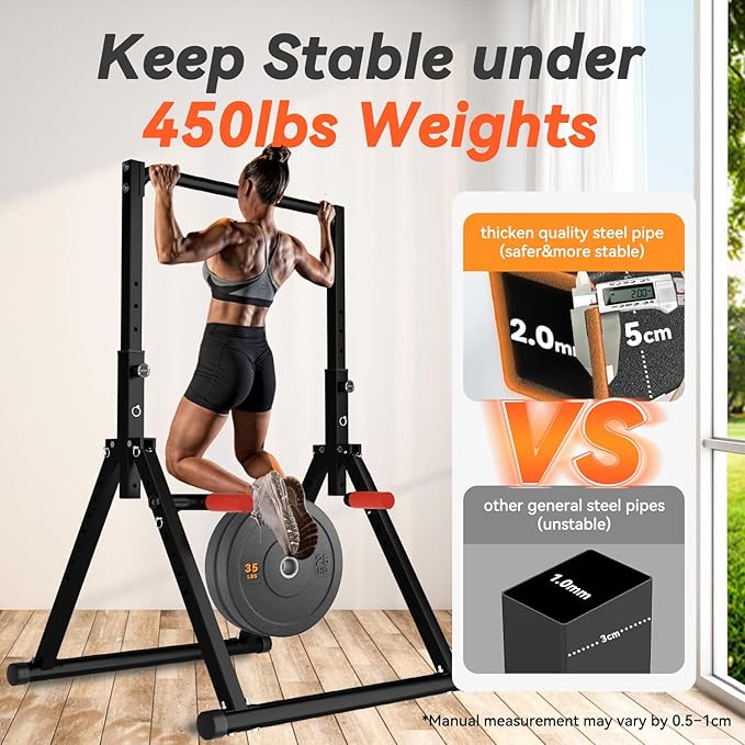 Power Tower Pull Up Dip Station Foldable, Pull Up Bar Station Adjustable, Multi-Function Home Gym