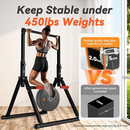 Power Tower Pull Up Dip Station Foldable, Pull Up Bar Station Adjustable, Multi-Function Home Gym