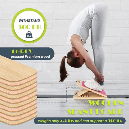 Slant Board for Calf Stretching, Adjustable Portable Wooden Incline Board for Calf Stretcher with