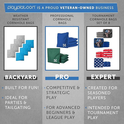 Professional Cornhole Bags - Set of 8 Regulation All Weather Double Sided - Sticky Side/Slick Side