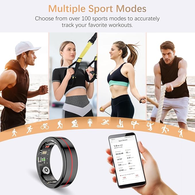 Fit Ring, Smart Health Rings for Women Men with Heart Rate,Blood Oxygen,HRV,Stress Level, Sleep