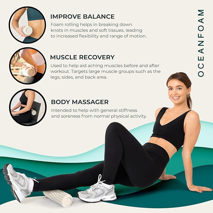Oceanfoam Ripple Travel Foam Roller (11" x 3.35") Firm Mini Foam Roller for Physical Therapy, Deep