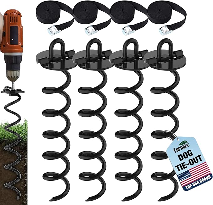 Eurmax USA 4-Pc Pack Spiral Stakes Heavy Duty Anchor Kit Ice Screw Anchor for Trampoline, Tents