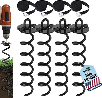 Eurmax USA 4-Pc Pack Spiral Stakes Heavy Duty Anchor Kit Ice Screw Anchor for Trampoline, Tents