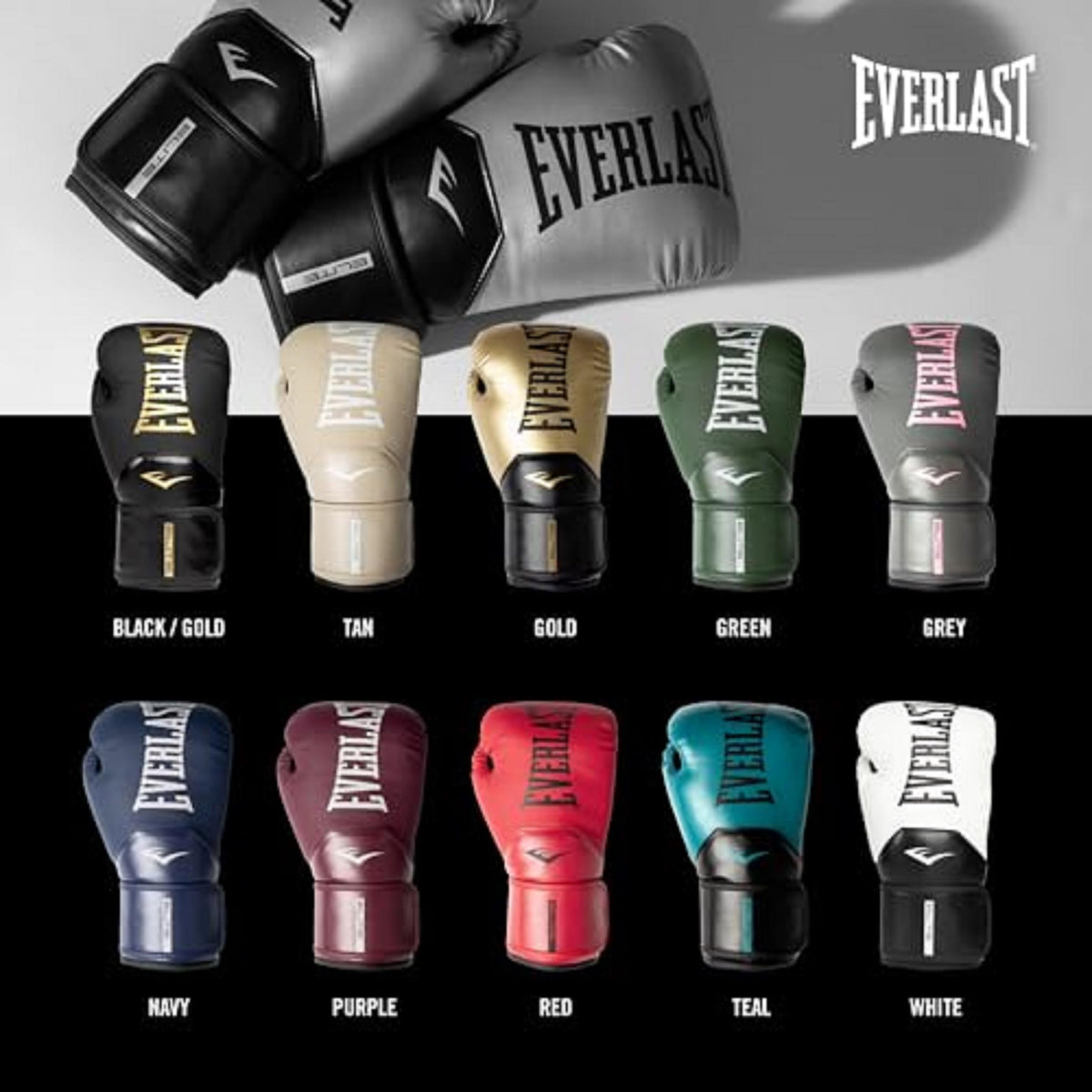 Everlast Elite 2 Boxing Gloves | Women, Men, Heavy Bag | Black/Gold | 14oz