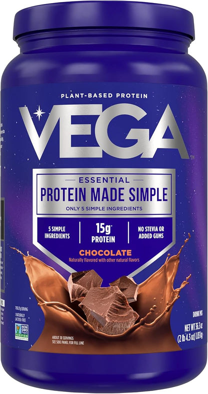 Vega Protein Made Simple - 15g Plant-Based Pea Protein, Chocolate, 39 Servings, Stevia Free, No