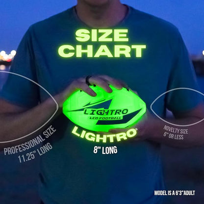 LIGHTRO - Soft Foam Glow in The Dark Football - 8" Youth Size - Super Bright LEDs - Batteries