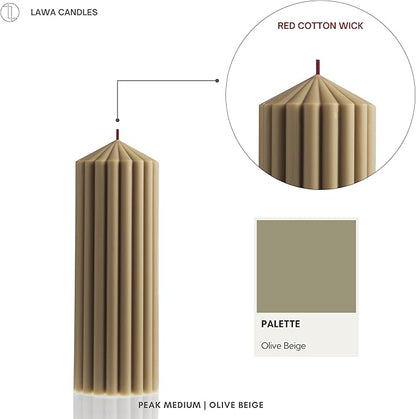 LAWA Ribbed Peak Pillar Candle - Large Beautiful Handmade Pillar Scented Soy Wax Candle Elegant