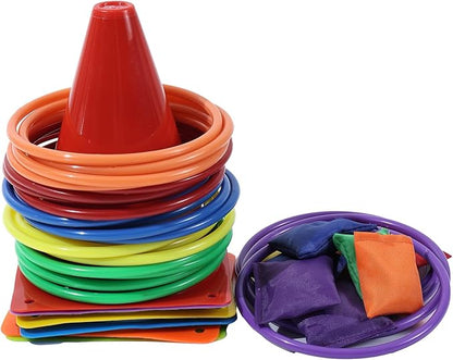 42 pcs 3-in-1 Carnival Games Set Plastic Colorful Cones Ring Toss Combo Set Outdoor Carnival Games