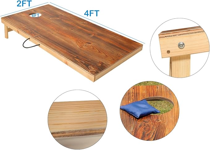 UKASE Solid Wood Regulation Size Cornhole Set Portable Bean Bags Toss Game with Durable Wood Grain
