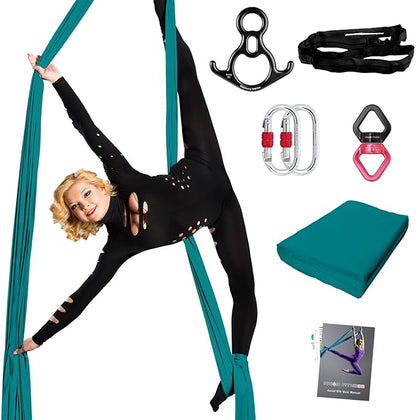 PRIOR FITNESS Aerial Silks Set, Professional Thicker Low Stretch Fabric 9/15/20 Yards Aerial Silk