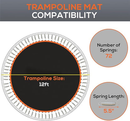 Soozier Trampoline Replacement Mat, Fits 12' Trampoline with 72 V Hooks, 5. 5" Springs, Trampoline