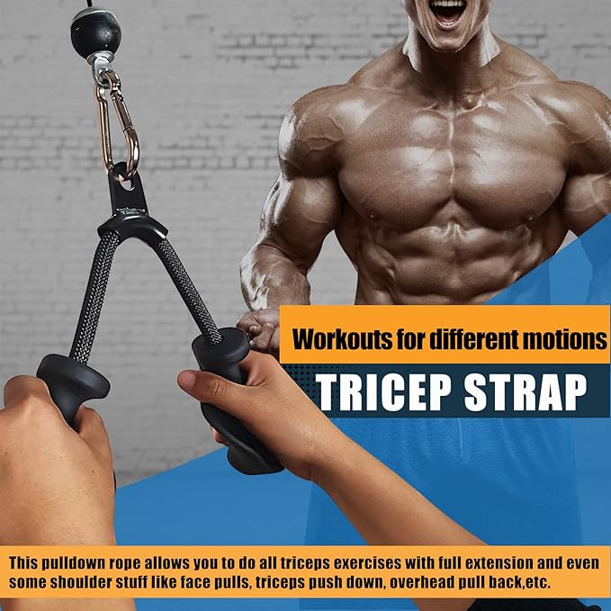Ergonomic Tricep Rope Pulldown Attachments, Upgraded 27 32 40 & 47 Inch Extra Long Triceps Rope
